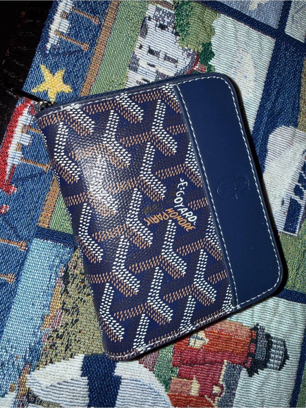 Goyard Navy Brown Chevron Card Wallet 100% Authentic